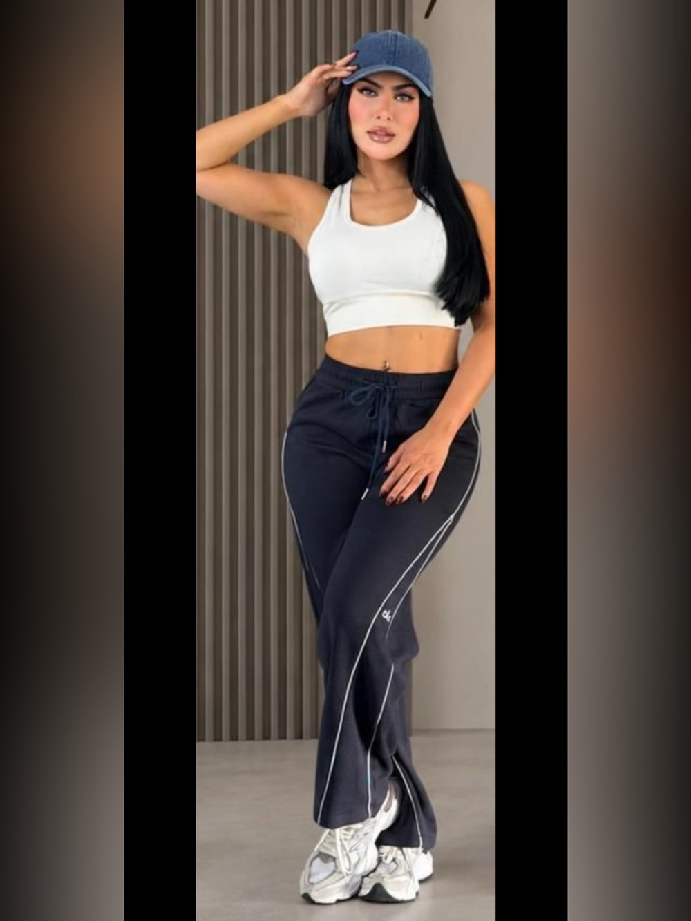 Women’s Black Track Pants with White Piping